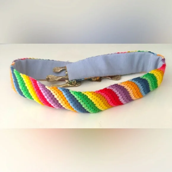 Artisan Handcrafted Colorful Rainbow Woven Belt with  display picture 1